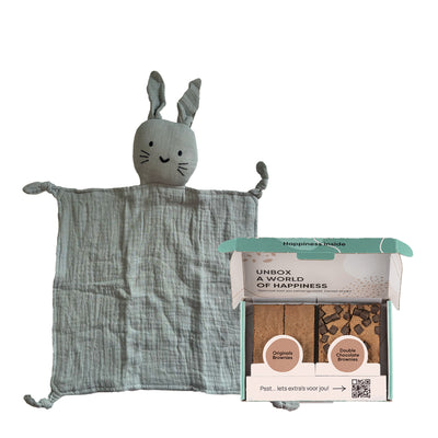 Voordeelcadeau: Hydrofiele knuffel konijn Grijsblauw & Brownies