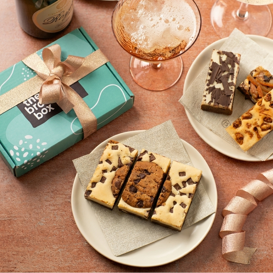 fles wijn met brownies op bord op een feestelijke tafel