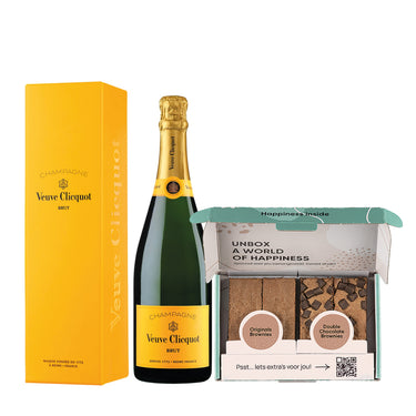 Veuve Clicquot in luxe geschenkverpakking met een brownies box met 4 brownies
