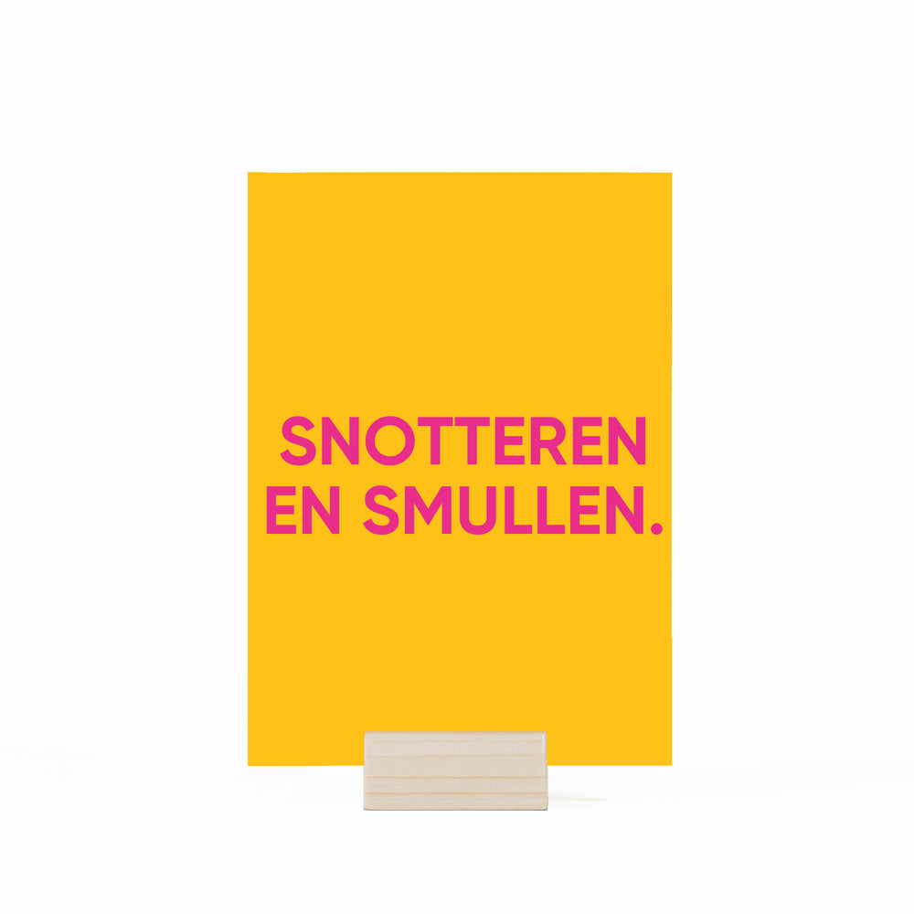 snotten en smullen kaartje in houder op witte achtergrond