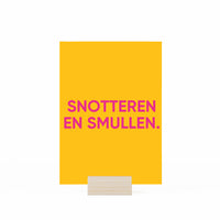 snotten en smullen kaartje in houder op witte achtergrond