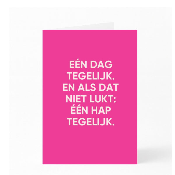 EÉN DAG TEGELIJK.  EN ALS DAT NIET LUKT: ÉÉN HAP TEGELIJK.