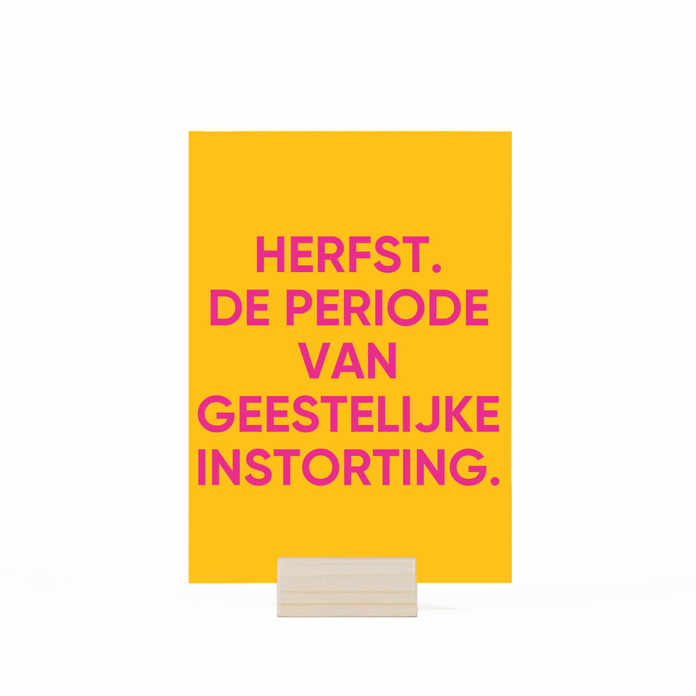 Kaartje herfst. de periode van geestelijke instorting met houdertje op witte achtergrond