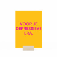 kaartje in je depressieve era in houder op witte achtergrond