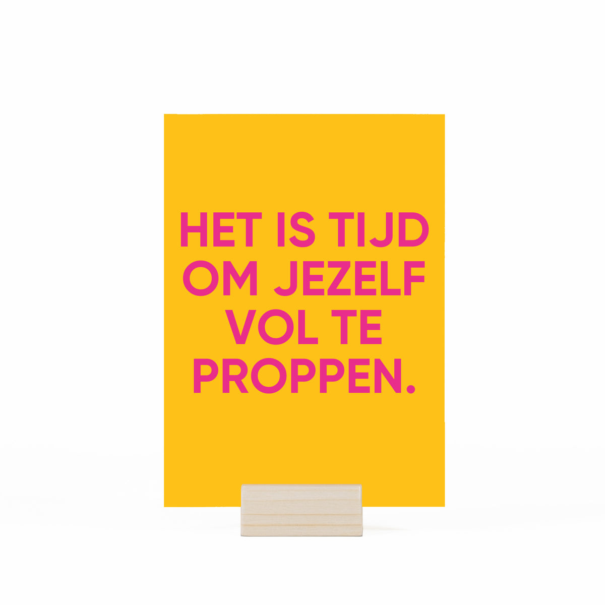 het is tijd om jezelf vol te proppen kaartje in houder op witte achtergrond