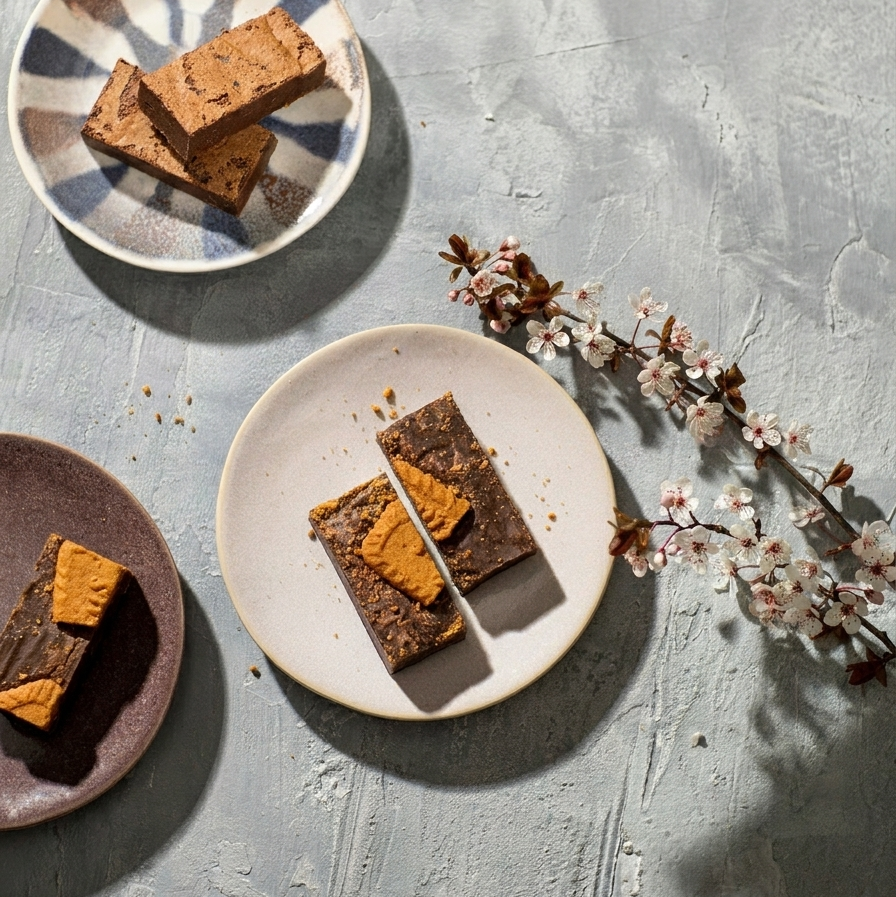 vegan speculoos brownies op een bord