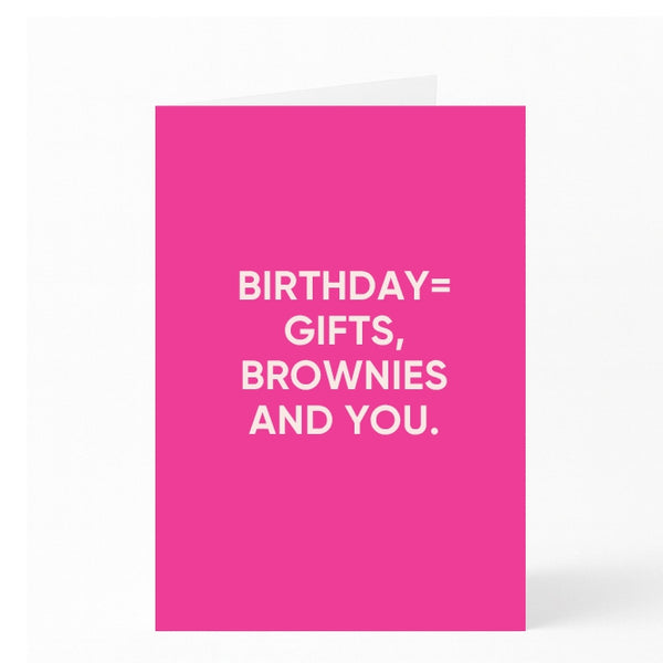 BIRTHDAY= GIFTS, BROWNIES AND YOU.
