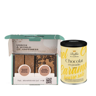 Cadeaupakket: Brownies & Warme chocomelk Karamel zeezout